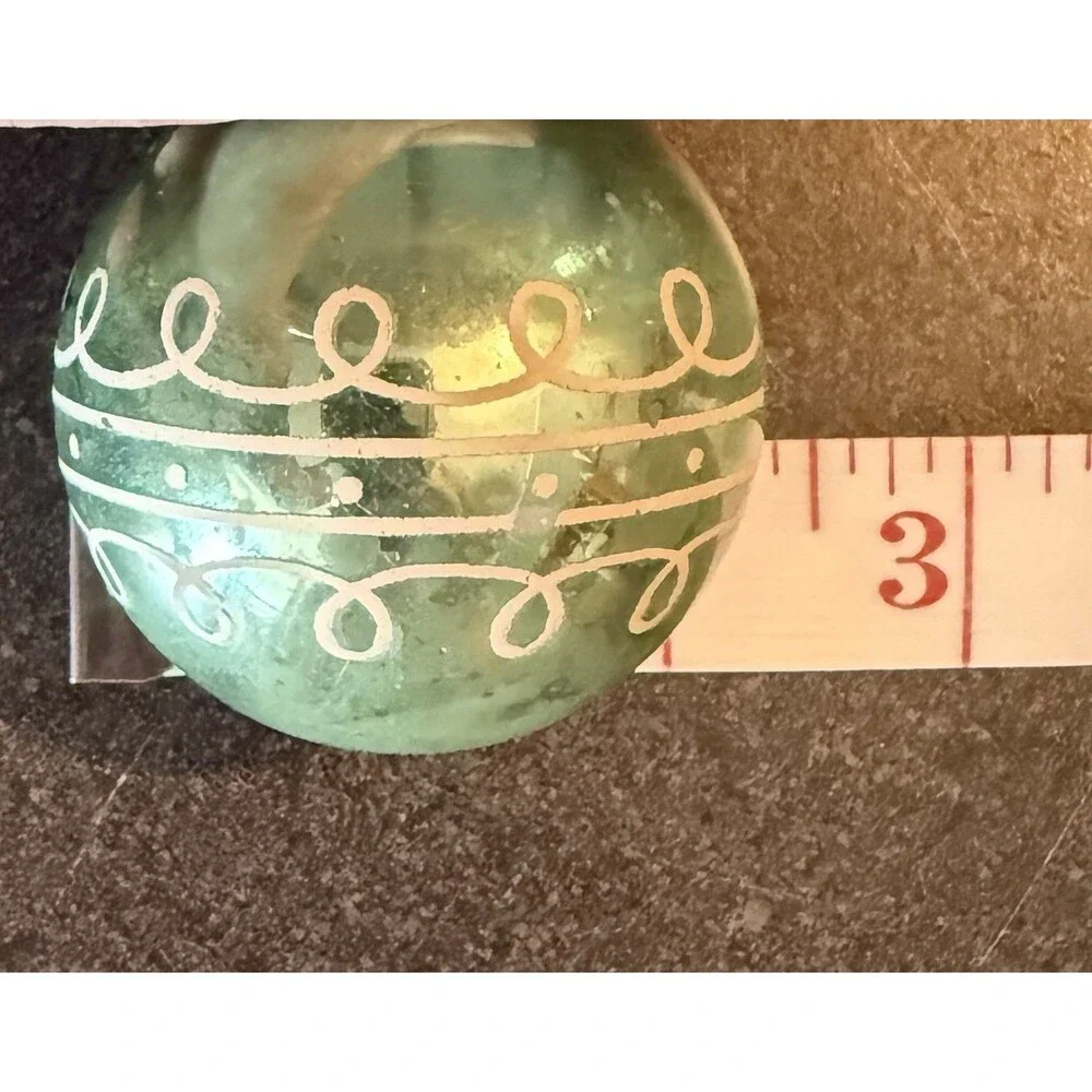 VTG Christmas Green Mercury Glass Ornament Stenciled White Design MCM Holiday